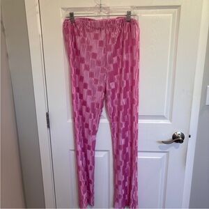 Shein Pink High Waist Geo Textured Straight Leg Pants